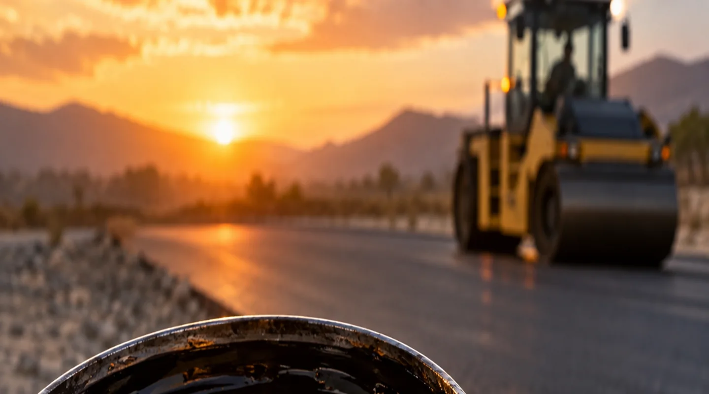 Illustrative road construction at sunset